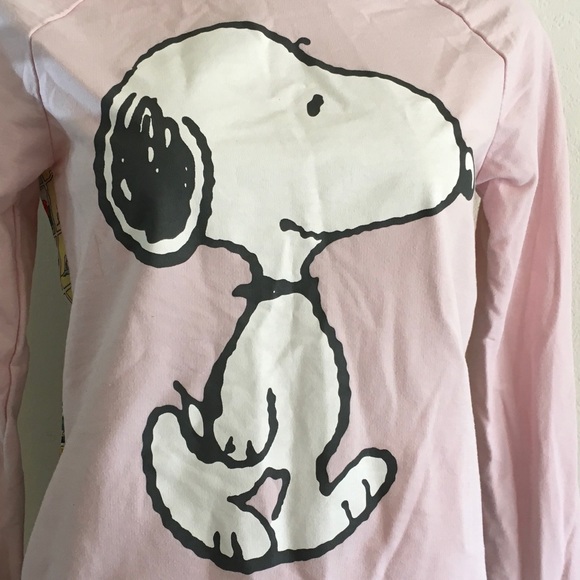 SNOOPY & PEANUTS Mixed Media Pink Sweatshirt Sz 2 - Picture 2 of 5